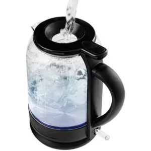 Ovente 6.3-Cup Black Glass Electric Kettle with ProntoFill Technology - Fill Up with the Lid On