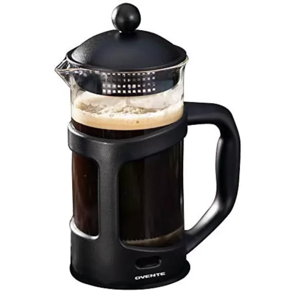 Ovente 4-Cup Black French Press Cafetiere Heat-Resistant Borosilicate Glass Coffee and Tea Maker FREE Measuring Scoop