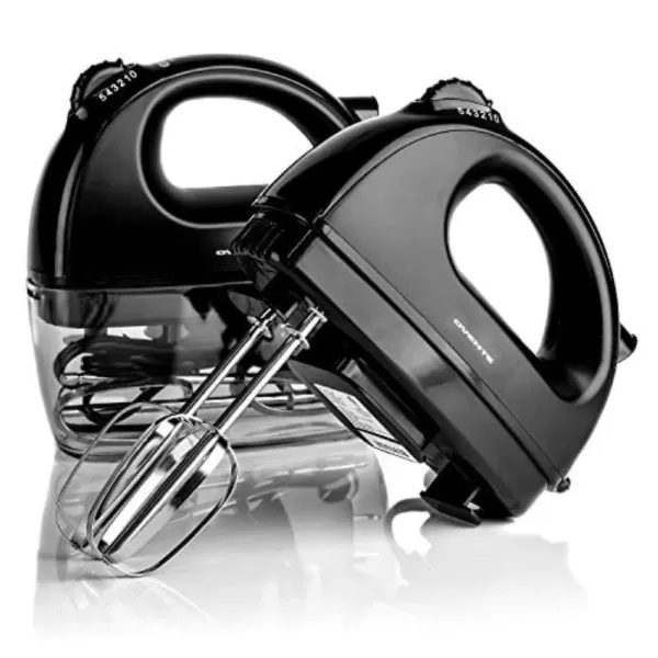 Ovente 5-Speed Hand Mixer Stainless Steel Chrome Beaters and Free Snap-On Case, 150W, Black