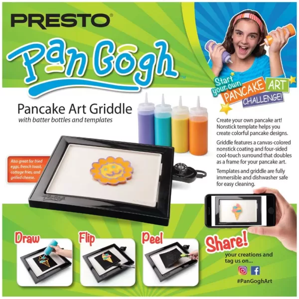 Presto 112.5 sq. in. Black Non-Stick PanGogh Electric Griddle Pancake Art Kit