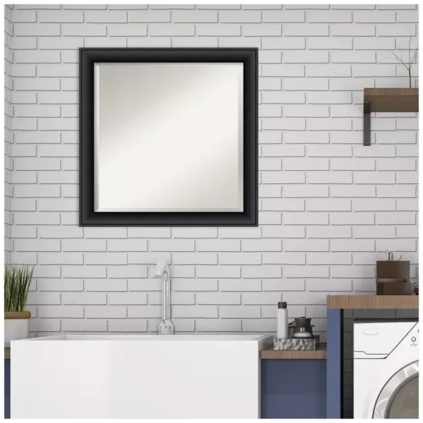 Amanti Art Nero 23 in. W x 23 in. H Framed Square Beveled Edge Bathroom Vanity Mirror in Black Satin
