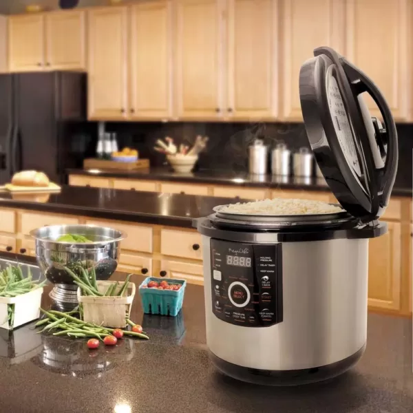 MegaChef 12 Qt. Black and Silver Electric Pressure Cooker with Automatic Shut-Off and Keep Warm Setting