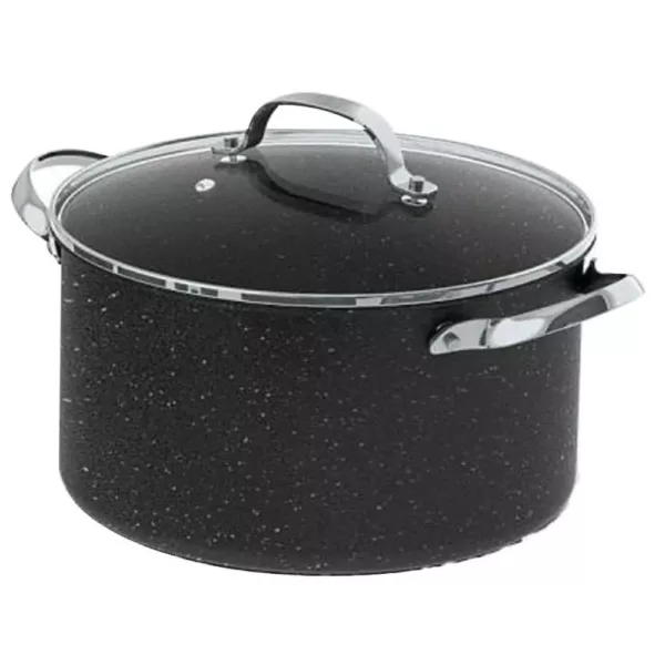 Starfrit The Rock 6 qt. Round Aluminum Nonstick Casserole Dish in Black Speckle with Glass Lid