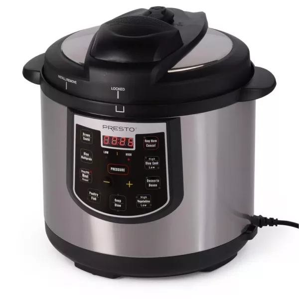 Presto 6 Qt. Black Stainless Steel Electric Pressure Cooker with Built-In Timer