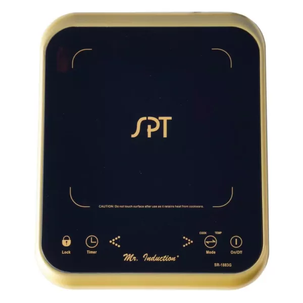 SPT 1650-Watts 8 in. Single Burner Induction Cooker (Gold/Black) with 3.5L Induction Ready Pot w/ Glass Lid