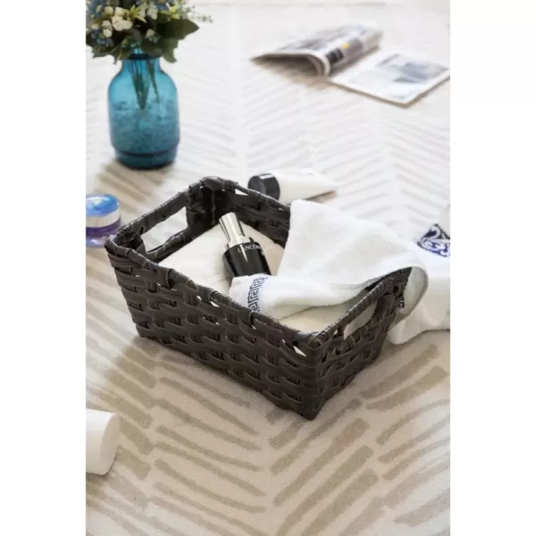 Vintiquewise Black Plastic Wicker Shelf Basket Organizer