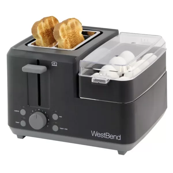 West Bend Breakfast Station 2-Slice Black Wide Slot Toaster with Removable Crumb Tray