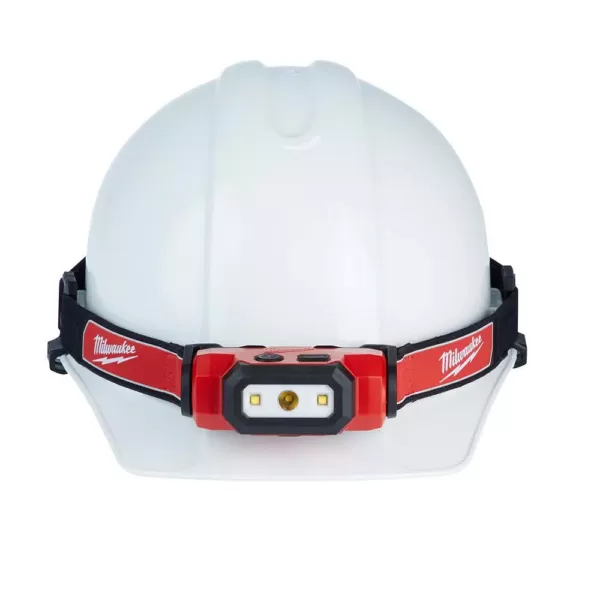 Milwaukee 475 Lumens LED Rechargeable Hard Hat Headlamp with BOLT white type 1 class C front brim vented hard hat