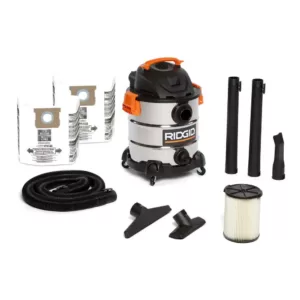 RIDGID 10 Gal. 6.0-Peak HP Stainless Steel Wet/Dry Shop Vacuum with Filter, Dust Bags, Hose and Accessories