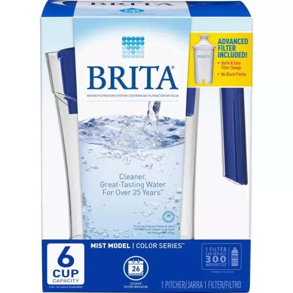Brita Six 8 oz. Glasses Mist Water Filter Pitcher in Dark Blue, BPA Free