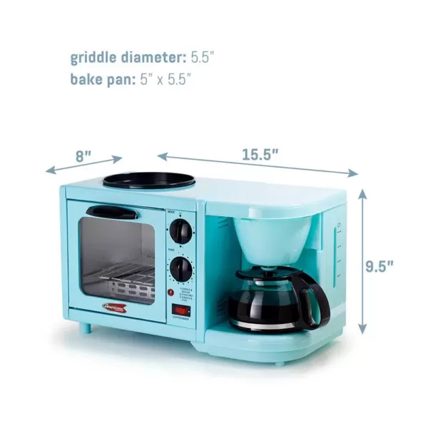 Elite 500 W 2 slice Blue Toaster Oven with Coffee Maker and Griddle