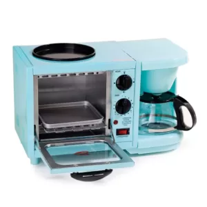Elite 500 W 2 slice Blue Toaster Oven with Coffee Maker and Griddle