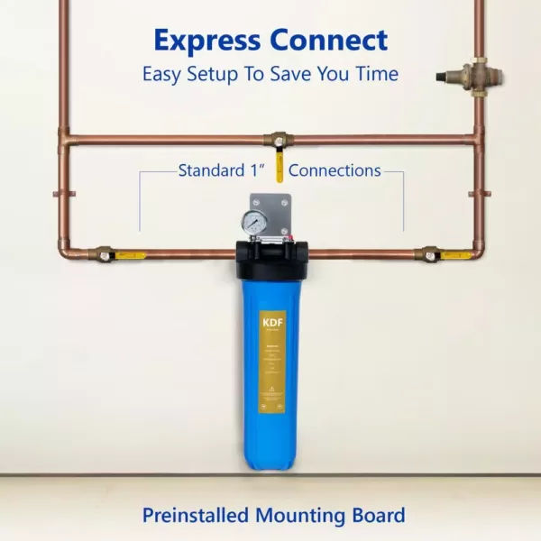 Express Water Whole House 1-Stage Water Filtration System – Heavy Metal KDF Filter – Pressure Gauge, Easy Release, 1 in. Connections