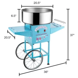 Great Northern Blue Cotton Candy Machine and Cart- Flufftastic Floss Maker- Stainless Steel Pan, 2 Side Trays & 13 in. Wheels