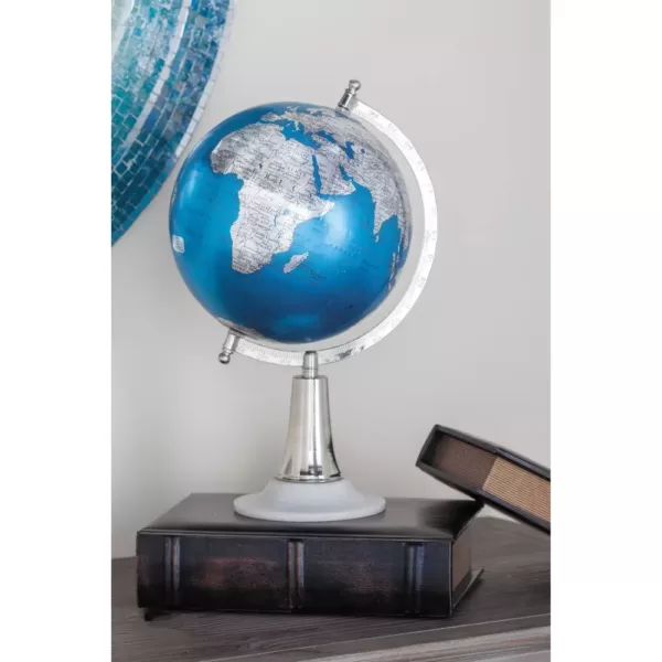 LITTON LANE 15 in. x 8 in. Modern Decorative Globe in Blue and Silver