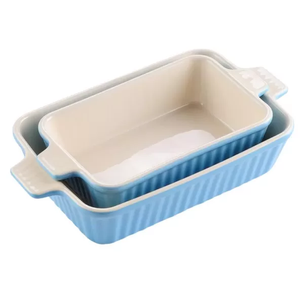 MALACASA 2-Piece Blue Rectangle Porcelain Bakeware Set 9 in. and 11 in. Baking Pans