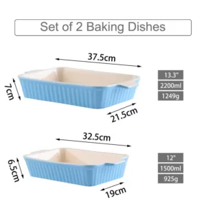 MALACASA 2-Piece Blue Rectangle Porcelain Bakeware Set 12 in. and 13 in. Baking Dishes