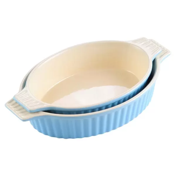 MALACASA 2-Piece Blue Oval Porcelain Bakeware Set 12.75 in. and 14.5 in. Baking Dish