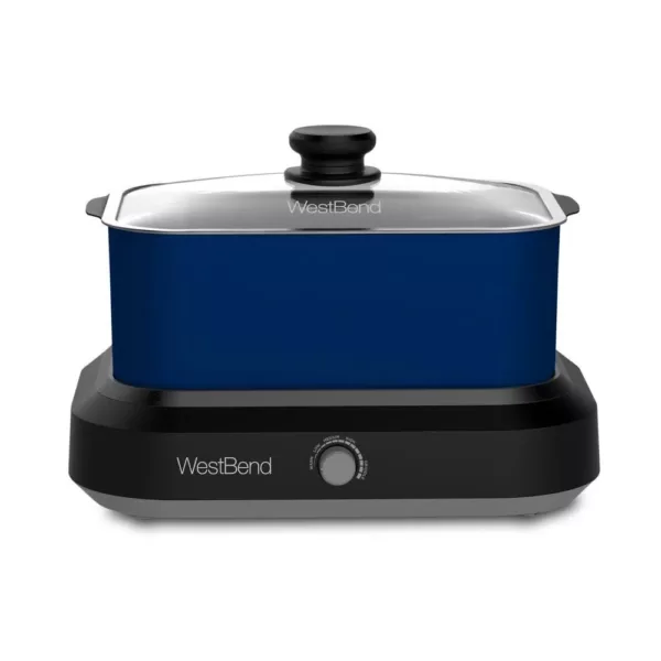 West Bend 5 qt. Blue Non-Stick Versatility Slow Cooker with 5-Temperature Settings Includes Travel Lid and Thermal Tote