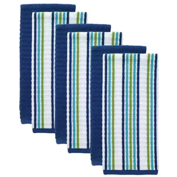 RITZ T-Fal Cool/Blue Solid and Stripe Cotton Waffle Terry Kitchen Dish Towel (Set of 6)
