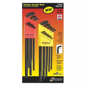 Bondhus Standard and Metric Stubby Double Ball End XL L-Wrench Sets (22-Piece)