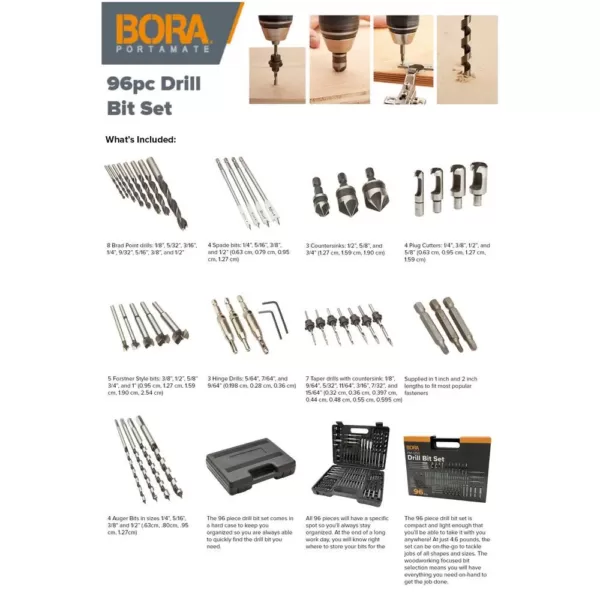 BORA Steel Screwdriver Drill Bit Set (96-Piece)
