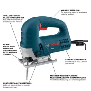 Bosch 6 Amp Corded Variable Speed Top-Handle Jig Saw Kit with Assorted Blades and Carrying Case