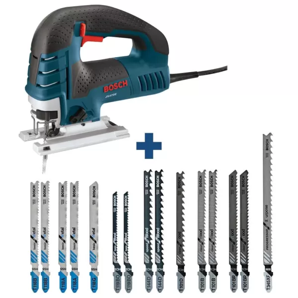 Bosch 7 Amp Corded Variable Speed Top-Handle Jig Saw Kit with Case and Bonus T-Shank Jig Saw Blades (15-Pack)