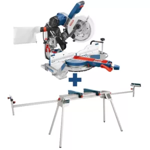Bosch 15 Amp Corded 10 in Dual-Bevel Sliding Glide Miter Saw with 60-Tooth Carbide Saw Blade and Bonus Folding-Leg Stand