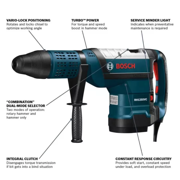 Bosch 15 Amp 2 in. Corded Variable Speed SDS-Max Concrete/Masonry Rotary Hammer Drill with Carrying Case