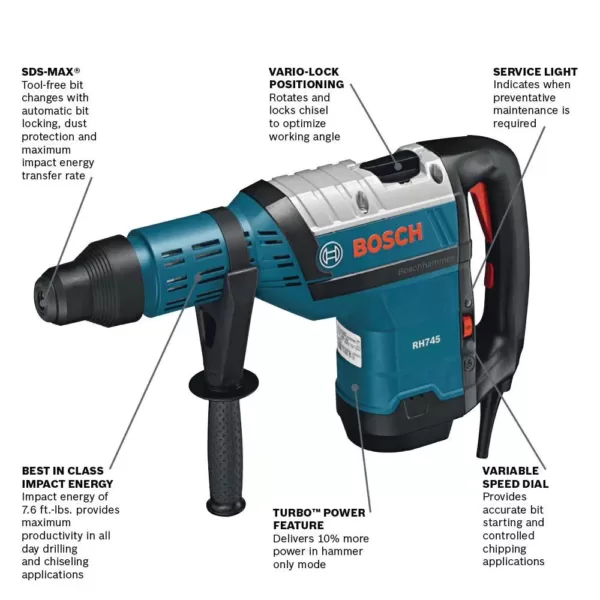 Bosch 13.5 Amp 1-3/4 in. Corded Variable Speed SDS-Max Concrete/Masonry Rotary Hammer Drill with Carrying Case