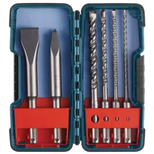 Bosch Reconditioned 8.5 A 1-1/8in. Corded SDS-Plus Rotary Hammer Drill w/ Case+Bulldog SDS-Plus Rotary Hammer Bit Set(6-Piece)