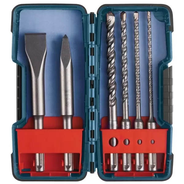 Bosch Reconditioned 8.5 A 1-1/8in. Corded SDS-Plus Rotary Hammer Drill w/ Case+Bulldog SDS-Plus Rotary Hammer Bit Set(6-Piece)