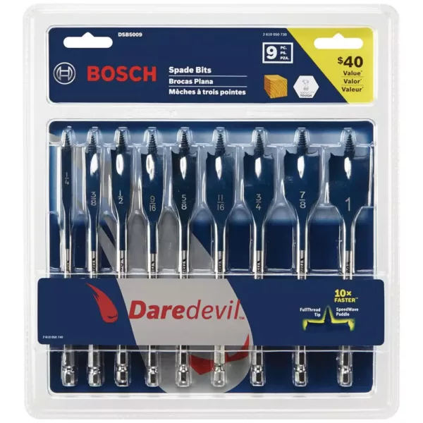 Bosch Daredevil High Carbon Steel Standard Spade Bit Set (9-Piece)