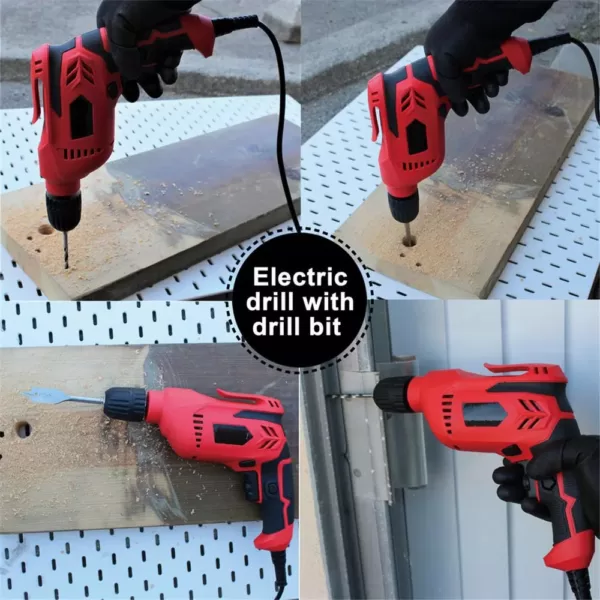 Boyel Living 5 Amp Corded 3/8 in. Red Power Drill Driver Reversible with  Lock-on Button