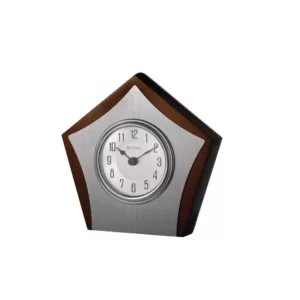 Bulova 6 in. H x 6.5 in. W Gloss Brown Cherry Table Clock with Solid Hardwood Case