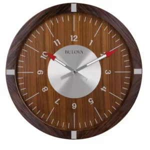 Bulova 30 in. H x 30 in. W Zebrawood Veneer Outer Case Round Wall Clock