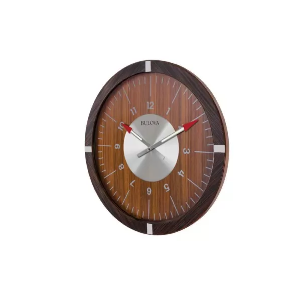 Bulova 30 in. H x 30 in. W Zebrawood Veneer Outer Case Round Wall Clock