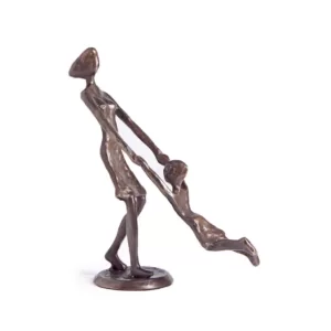 DANYA B Mother Playing and Swinging Child Cast Bronze Sculpture