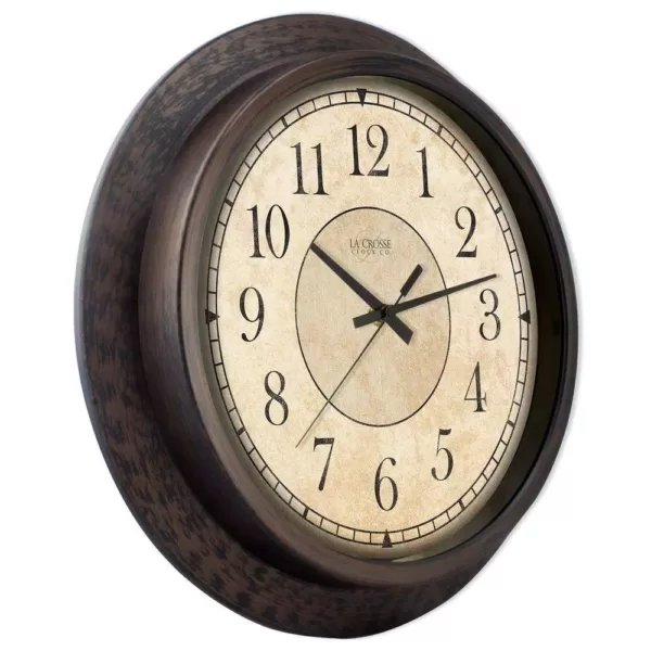La Crosse Technology 14 in. H Round Brown Plastic Analog Wall Clock