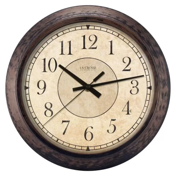 La Crosse Technology 14 in. H Round Brown Plastic Analog Wall Clock