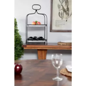 LITTON LANE Large Black and Silver 2-Tier Rectangular Metal 2-Tiered Tray with Handle