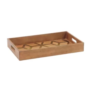 LITTON LANE Stained Brown Decorative Trays with Gold Geometric Patterns (Set of 2)
