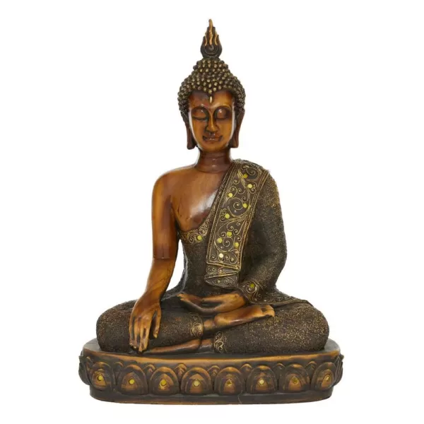 LITTON LANE Polystone Sitting Buddha Sculpture on Oval Base