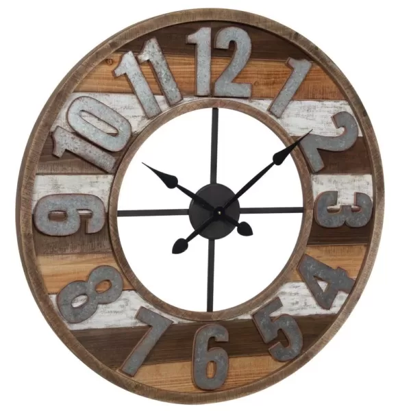 Pinnacle Rustic Reclaimed Wood and Metal Brown Wall Clock