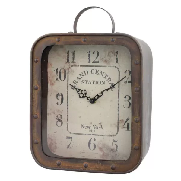 Stonebriar Collection 14 in. x 10 in. Metal and Glass Square Rustic Tabletop Clock
