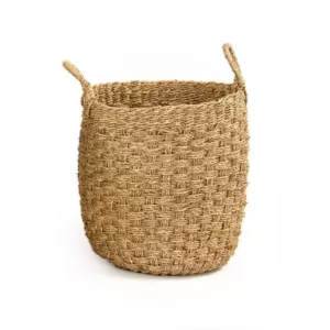 Zentique Hand Woven Cylindrical Wicker Seagrass Small Basket with Handles