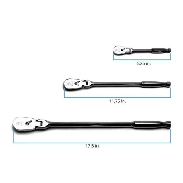 Capri Tools 1/4 in., 3/8 in., 1/2 in. Drive 72-Tooth Flex-Head Low Profile Ratchet Set (3-Piece)