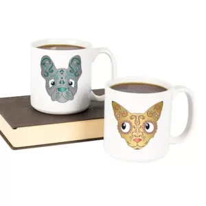 Cathy's Concepts Sugar Skull Pet 4.1 in. H x 3.8 in. D Halloween Coffee Mugs