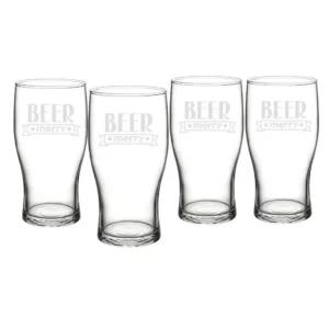 Cathy's Concepts Beer Merry 3.1 in. x 6.25 in. Glass Christmas Pilsner Glasses